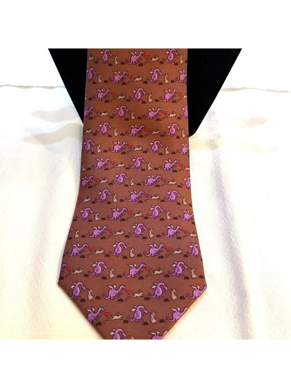 Vintage Hermès Paris 100% Silk Tie- Dragons Bunnies Novelty Pattern